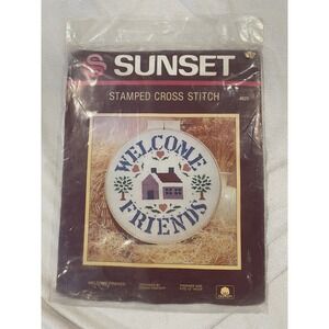 New Sealed Welcome Friends House - SUNSET Counted Cross Stitch #4925 16 X 16